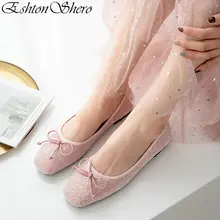 EshtonShero/Женская обувь на плоской подошве женские свадебные туфли-лодочки на плоской подошве с квадратным носком, без застежки, с бантом-бабочкой, розового цвета Размеры 3-9