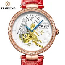 STARKING Unique Design GEMINI Watch Women Genuine Leather Skeleton Automatic Self-Wind Wristwatches Female Clock 5ATM Waterproof