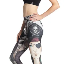 Женские Эластичные плотные штаны с принтом пирата для девочек тренировка для йоги бега занятий спортом леггинсы для фитнеса Прямая поставка