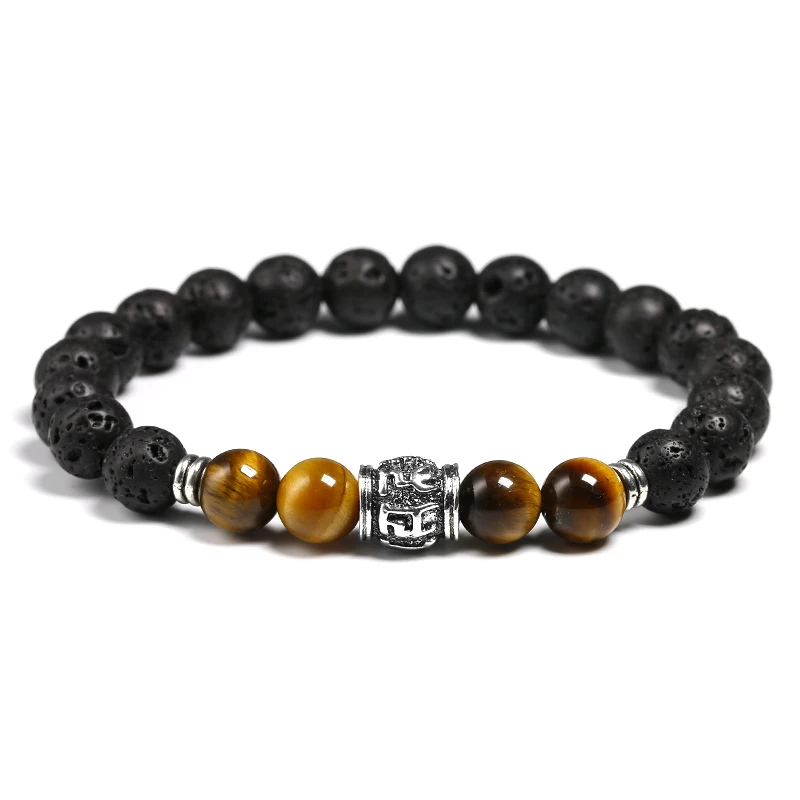 Bracelet Homme Oeil du Tigre pierre de lave Naturelles Grandes taille au choix