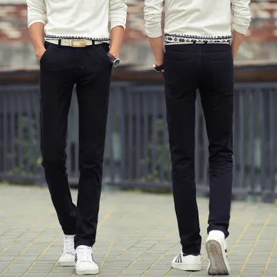 Мужские летние модные брюки, мужские брюки в Корейском стиле, облегающие повседневные длинные брюки, мужские облегающие брюки, белые брюки - Color: Black
