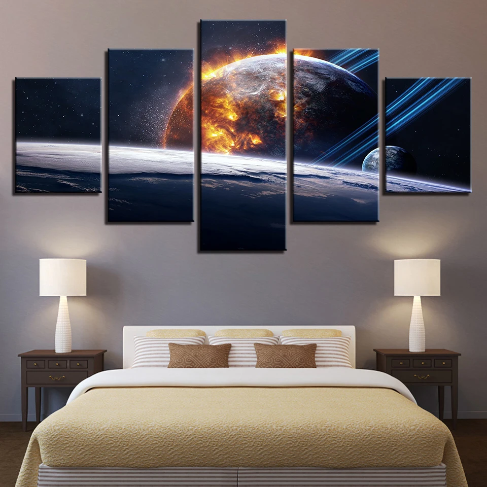 Spaceman Earth Jupiter Venus Sun Moon Universe 5 Piece Wall Pictures For Living Room color Painting Art Home Decor Abstract 17 | Дом и сад