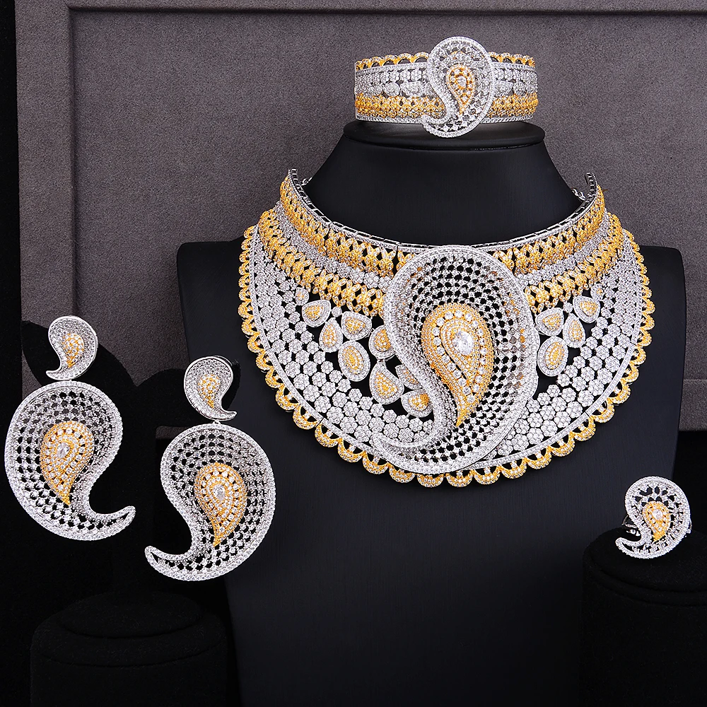 

GODKI Luxury Water Drop 4pcs African Cubic Zircon CZ Nigerian Jewelry sets For Women Wedding Dubai Gold Bridal Jewelry Set