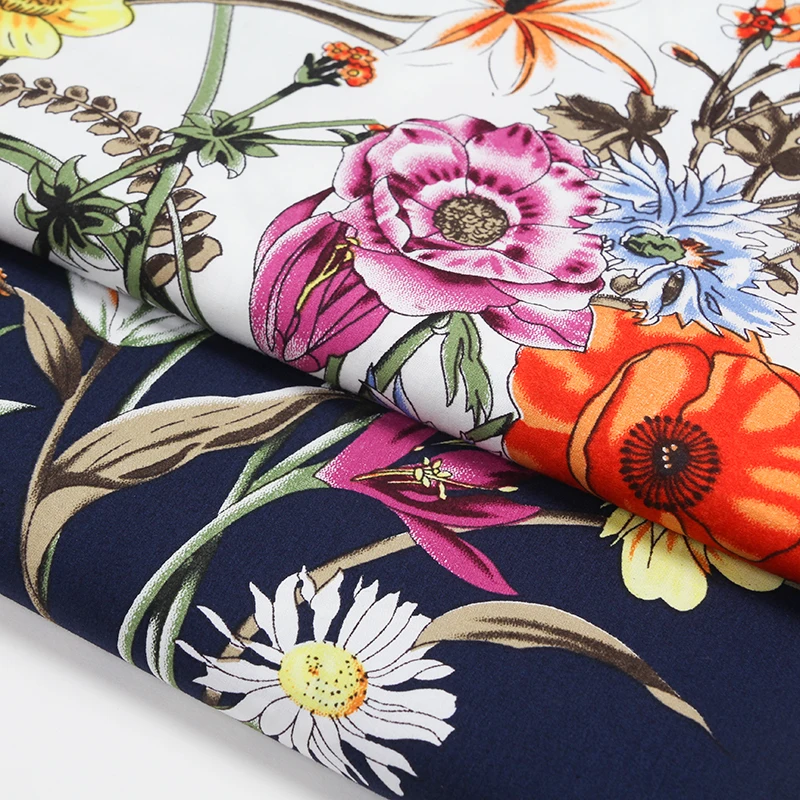 

Hot sale Rural wind diy craft 2 COLORS flowers bloom cotton fabric for shirt dress tissus au meter tissu telas DIY width 140CM