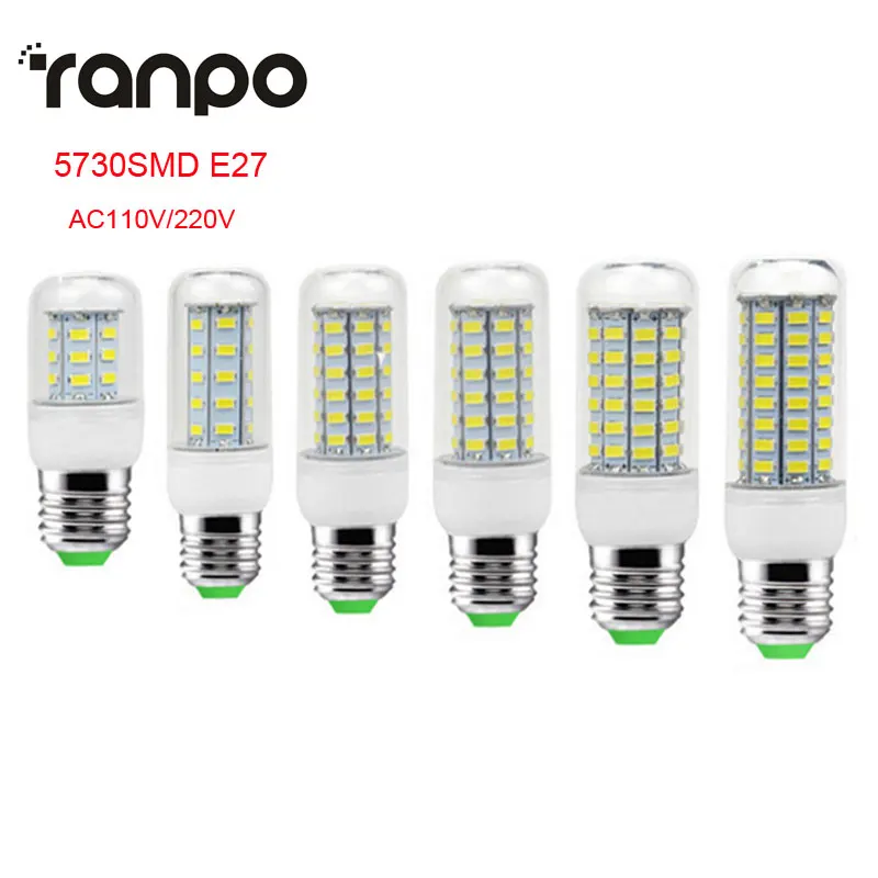 

HOT SMD 5730 E27 24LEDs 36LEDs 48LEDs 56LEDs 69LEDs 72LEDs Corn Bulb light Chandelier 7W 12W 15W 20W 25W LED lamp For Home Light