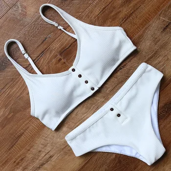 

Bikinis 2018 Sexy Push Up Swimsuit Women Solid Bikini Set Halter Bandage Swimwear Low Waist Bathing Suit Women Padded Swim Suit