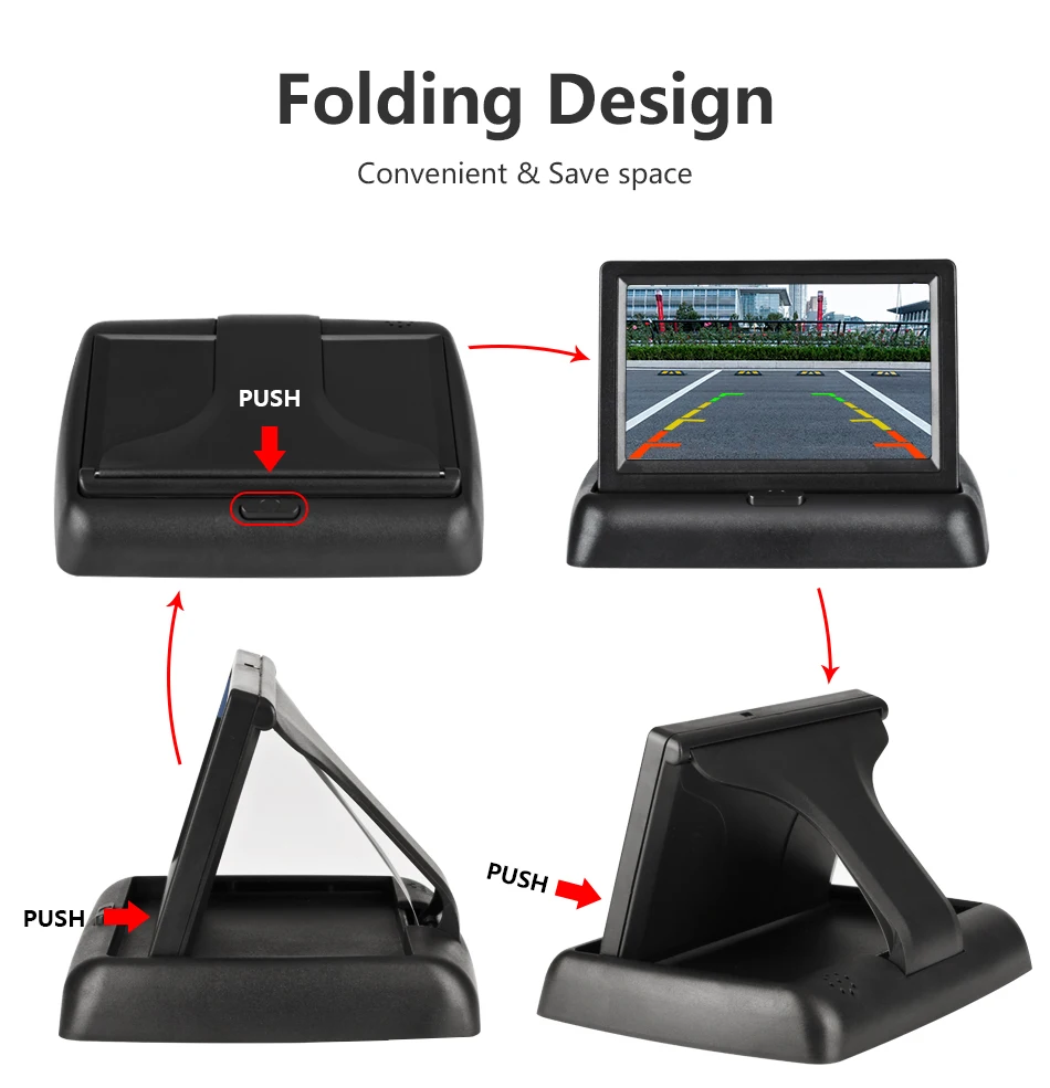 Беспроводной 4,3 дюймовый TFT ЖК-монитор автомобиля складной монитор дисплей камера заднего вида парковочная система для автомобиля заднего вида NTSC PAL
