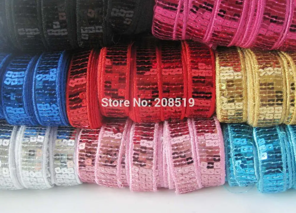 

FZNNSA 20 Yards 3-rows sequined lace trim about 5/8" width sequins ribbons tape for Sexy lingerie Dance clothes decoration