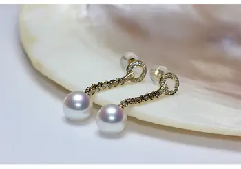 

free shipping gorgeous 18k pair of 10-11 south sea round white pearl dangle earring