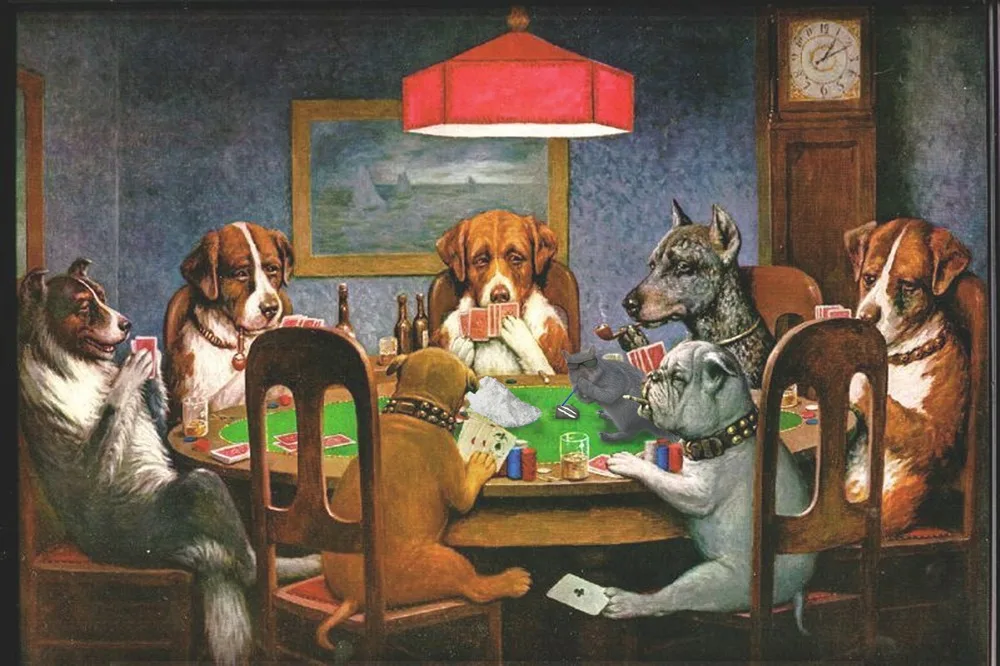 Cartoon Dogs Playing Poker Cards Art Silk Fabric Poster Print Funny ...
