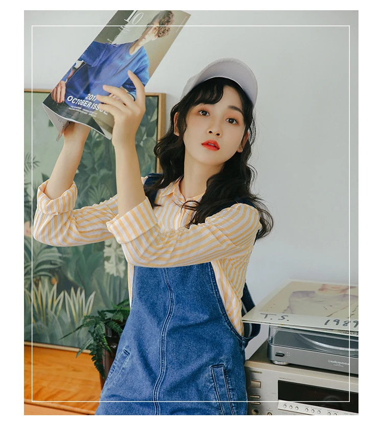 Conjoined jeans female spring and autumn new han version sen female students loose joker web celebrity age reduction show thin suspenders (2)