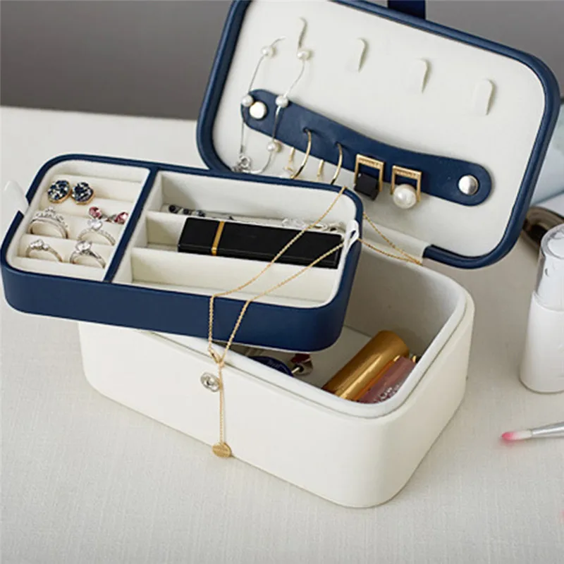 

1pc white Box Storage Jewelry Organizer box PU Leather jewelry box birthday gift Earring & Ring collection travel Makeup Case