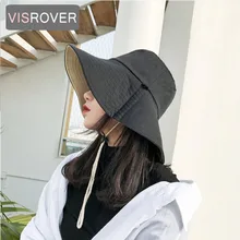 VISROVER, 4 цвета, одноцветные, с двойным лицом, шляпа-ведро, складывающаяся, промытая, женская, солнцезащитная, тканевая, широкополая шляпа