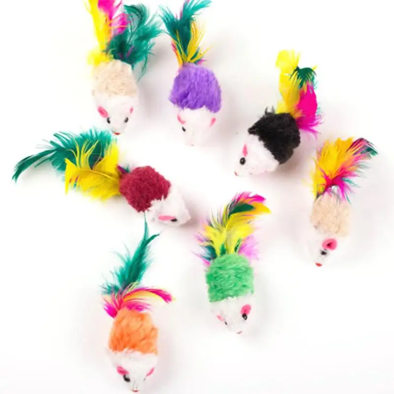 1/10pcs/set Cute Mini Soft Fleece False Mouse Cat Toys Colorful Feather Funny Playing Training Toys For Cats Kitten Puppy Pet
