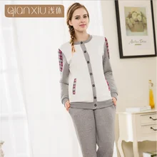 Зимняя брендовая Домашняя одежда, женские повседневные Модные пижамные комплекты, женские хлопковые бархатные пижамы, костюм для влюбленных, пальто с круглым вырезом+ штаны