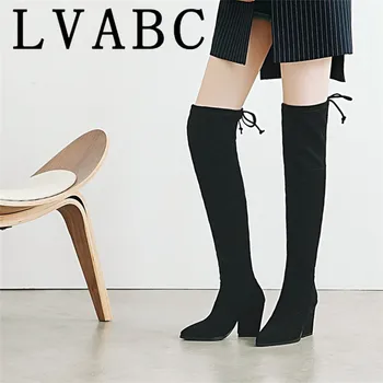 

LVABC Quality Suede Women Boots over knee Long Boots Women High Boots Short Plush Stretch Fabric Fashion Women Boots Size 35 43