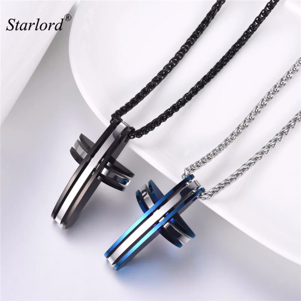 

Trendy Two Tone Cross Pendant Necklace For Men Fashion Hiphop Jewelry Gold Color/Stainless Steel/Black/Blue Cross Jewelry GP866L