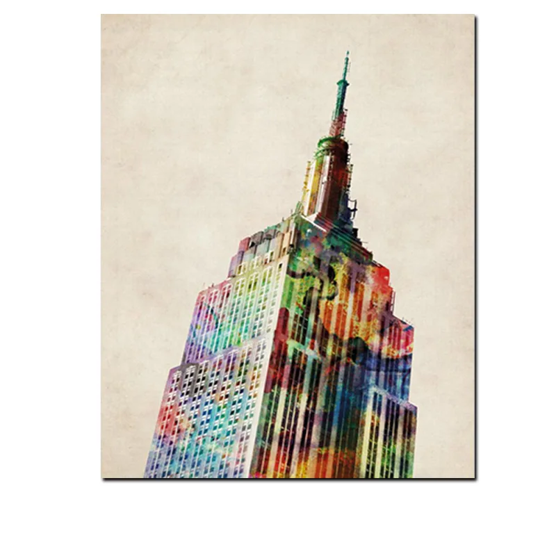 HD Print Abstract Watercolor Taj Maha Empire State Famous Building Canvas Painting Modern Wall Picture For Living Room Cuadros (3)