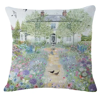 

ee8 Nordic hand painted spring view birds tree floral wholesale wedding gift cushion cover home sofa decorative pillow case