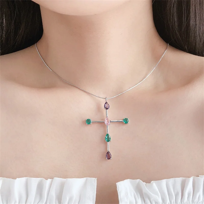 

2019 New Copper Cross Pendant Necklace Set In Cubic Zirconia Gold White fashion necklaces for women jewelry 2018 statement