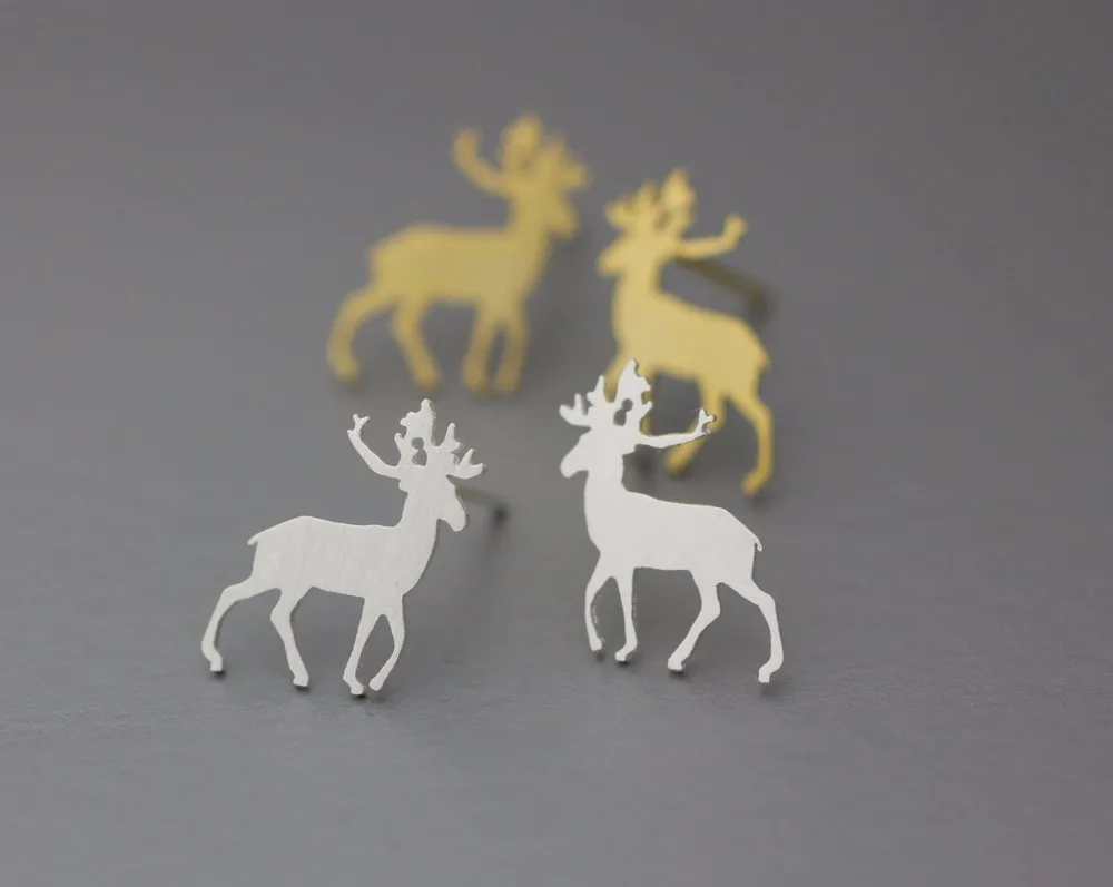 

Jisensp Fashion Cute Animal Deer Stud Earrings for Women Girls Gold Color Reindeer Earings Pendients Mujer Christmas Accessories