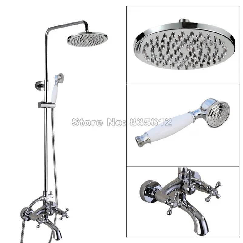 

Chrome Brass Bathroom Wall Mounted Dual Handle Rain Shower Faucet Set with Clawfoot Bathtub Mixer Tap Wcy351