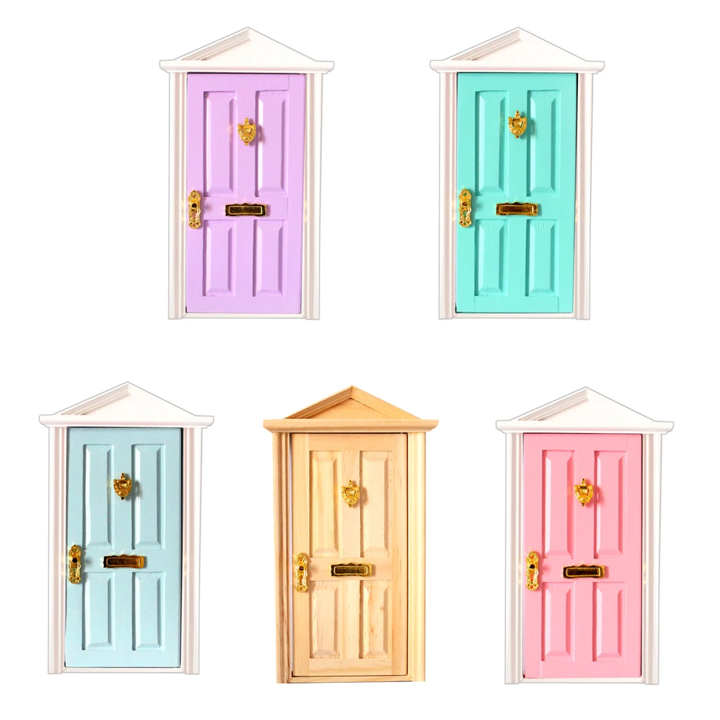 5pcs 1/12 Scale Doll House Miniature Steepletop Doors with Hardware DIY Making Craft Kits