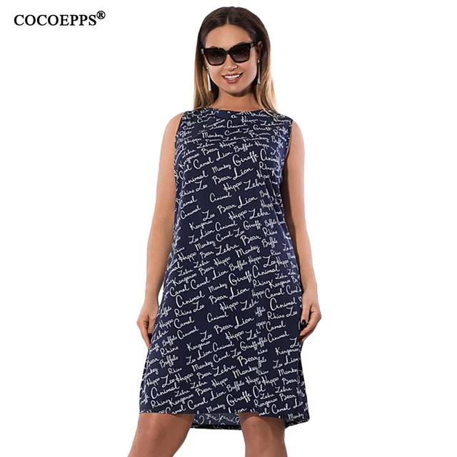 2017 New Summer Fashion Plus Size Women Dress Letter Print Femme Blackless Dresses Big Size Girls Sleeveless Casual Vestidos 6XL