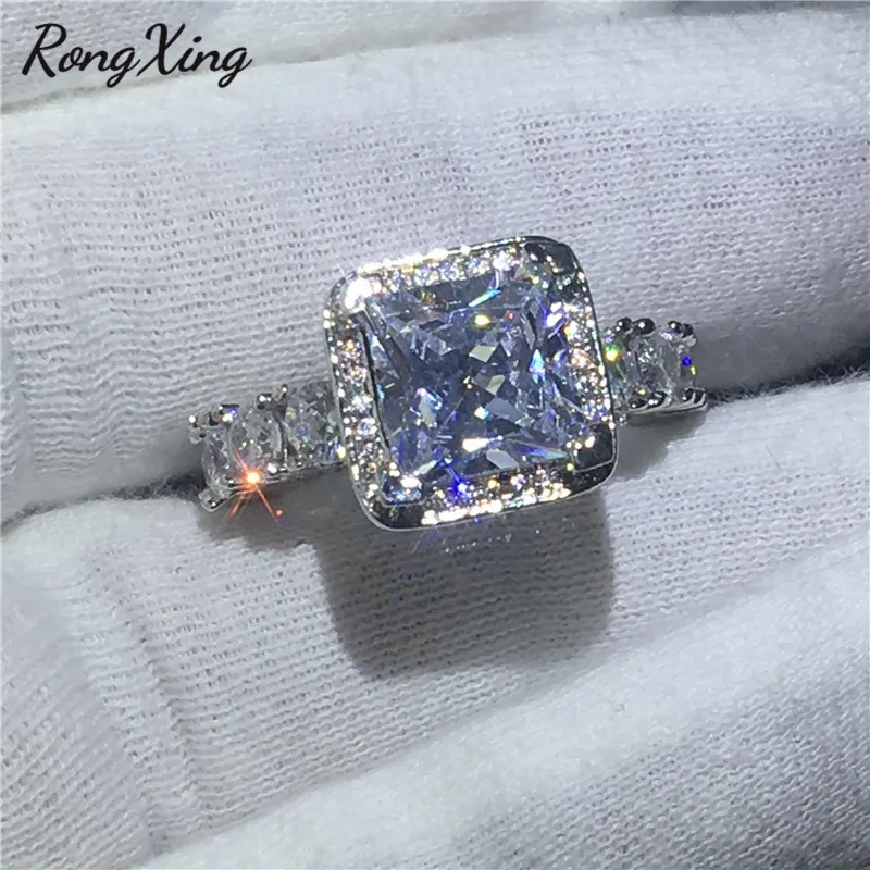 Обручальное кольцо RongXing серебристого цвета с квадратным цирконом обручальные