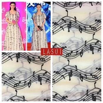 

LASUI Five lines of music Off white Embroidery mesh lace Fashion clothing formal dress diy