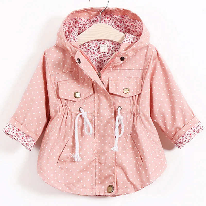 Весна-Осень, ветровка для девочек, верхняя одежда с капюшоном и цветочной вышивкой для маленьких девочек, детские тонкие пальто, куртка, одежда для детей - Цвет: Pink