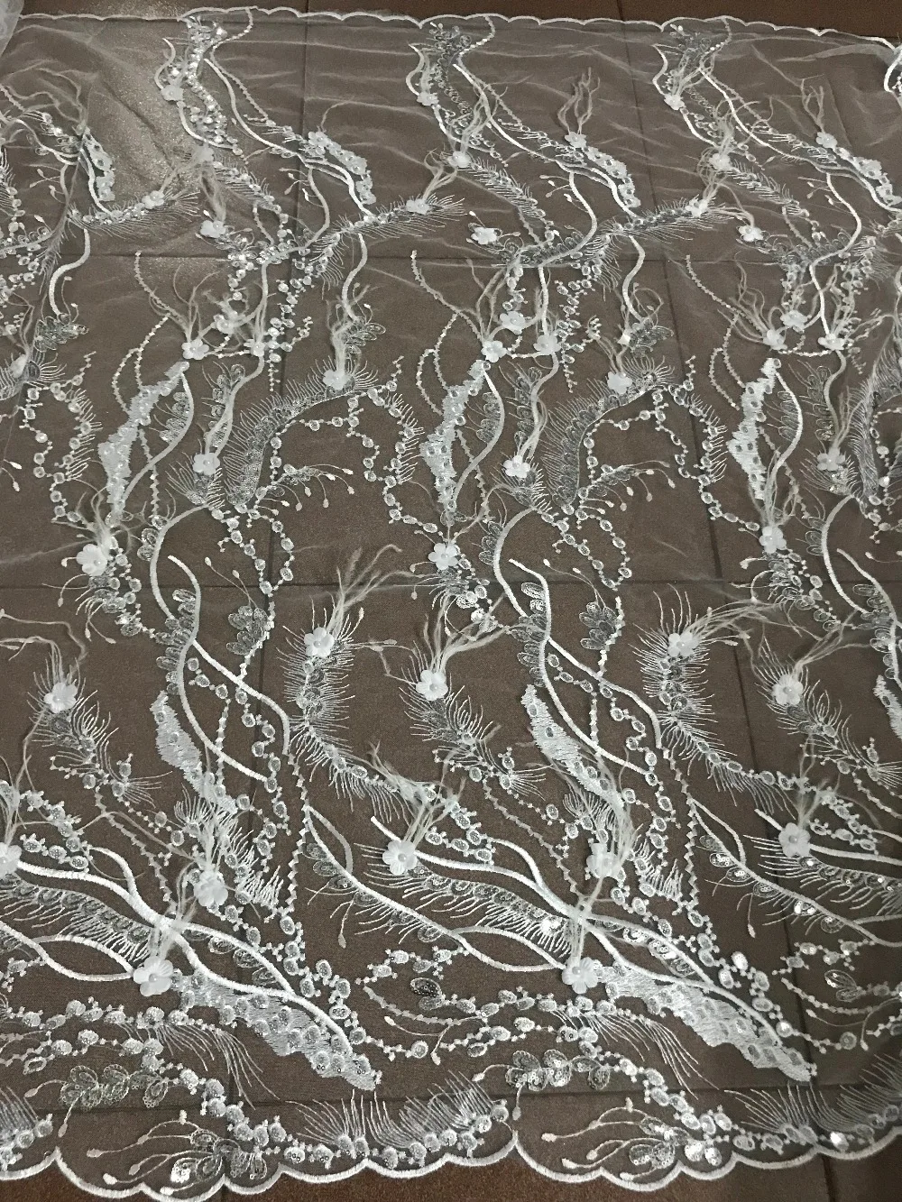 

French Net Lace Fabric CiCi-8908 Latest african 3d flower feather lace fabric with embroidery mesh nigerian tulle lace fabric