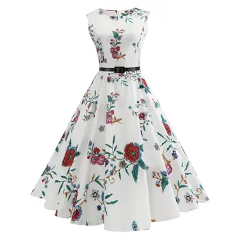 

Plus Size S-2XL Hot Style Women Party Dress Vintage Hepburn Style Cut Waist Slimming Print Women Dress