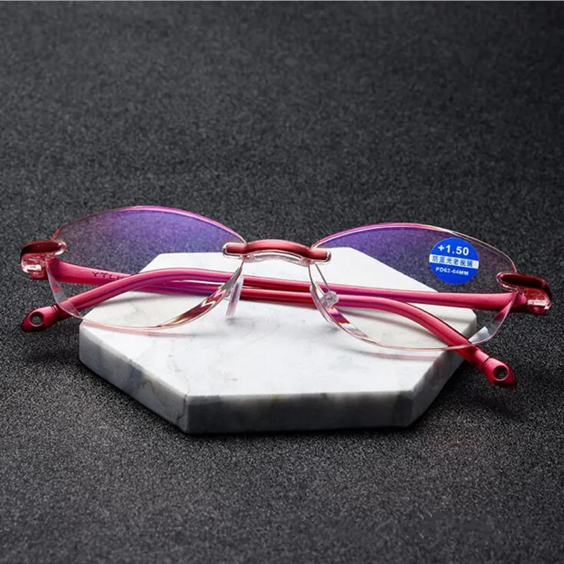 

NYWOOH Rimless Reading Glasses Women Anti Blue Light Hyperopia Eyewear Red Frame Presbyopic Glasses +1.0 1.5 2.0 2.5 3.0