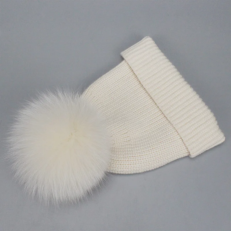 Winter Beanies Fox Pompom Fur Wool Knitted Hat The Female Of The Mink Caps Beanie Hats For Women Girl 'S Hats Scarves Cap Scarf - Цвет: Hat Beige