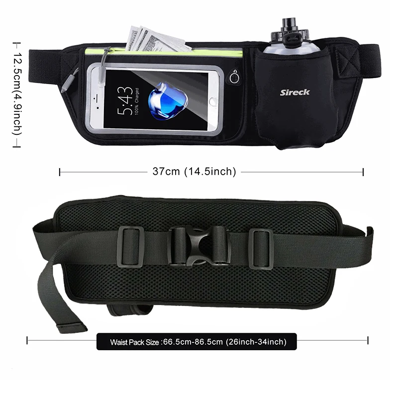 Sireck Running Waist Bag Sports Running Hydration Belt 6.0'' Touchscreen Waterproof Phone Bag Sport Gym Fitness Trail Run Bag