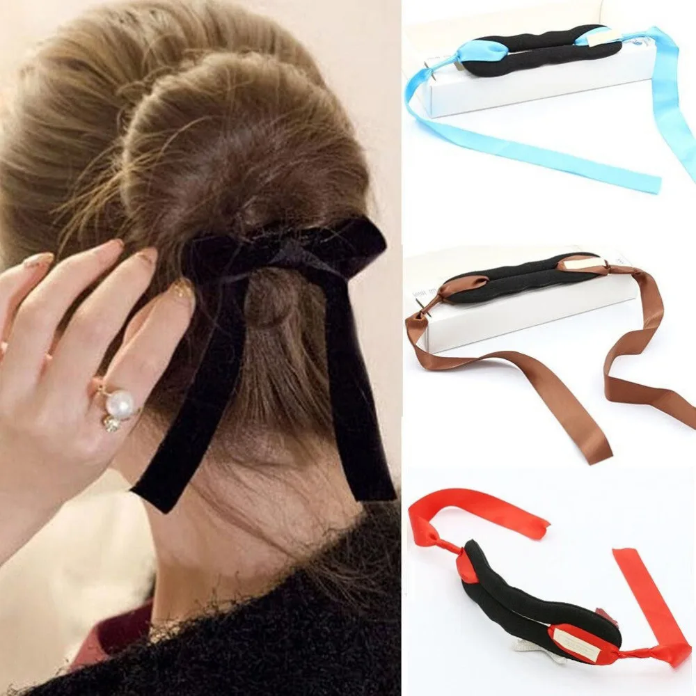

1 PC Women Hairstyle Tools Foam Sponge Headband Magic Quick Messy Silk Donut Bun Girl Hair Bows Device Accessories