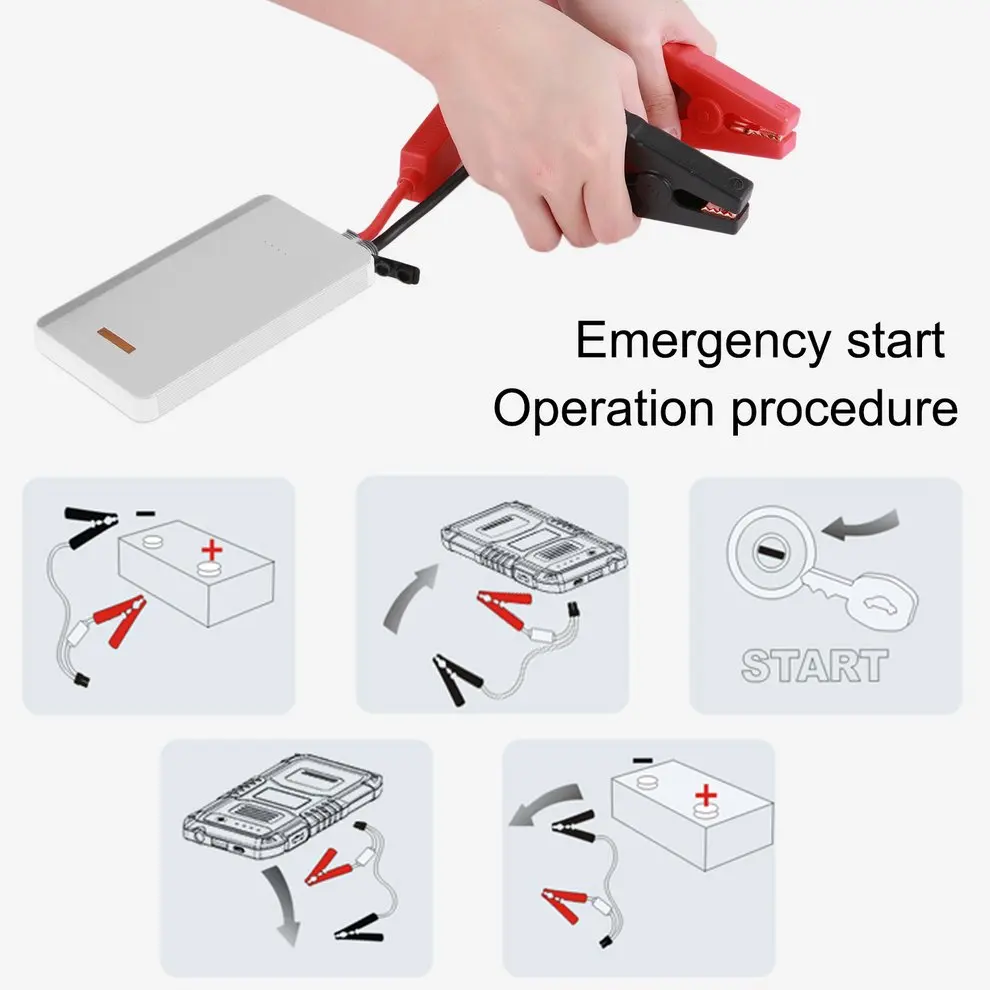 Portable Car Jump Starter Pack Booster LED Charger Battery Power Bank Portable Emergency Power Supply Metal Casing