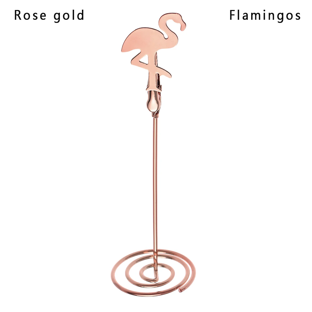 flamingo rose gold Новинка, стильный держатель для карт на свадьбу, романтическая бабочка, фламинго, металлический зажим для фотографий, настольная подставка для номера, бумажный зажим - Цвет: flamingo rose gold