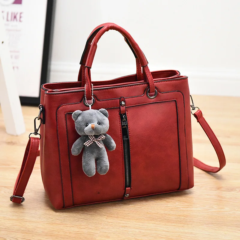 

fondhere medium large capacity ladies totes zipper bear strap thread shopping office women crossbody shoulder bag handbags