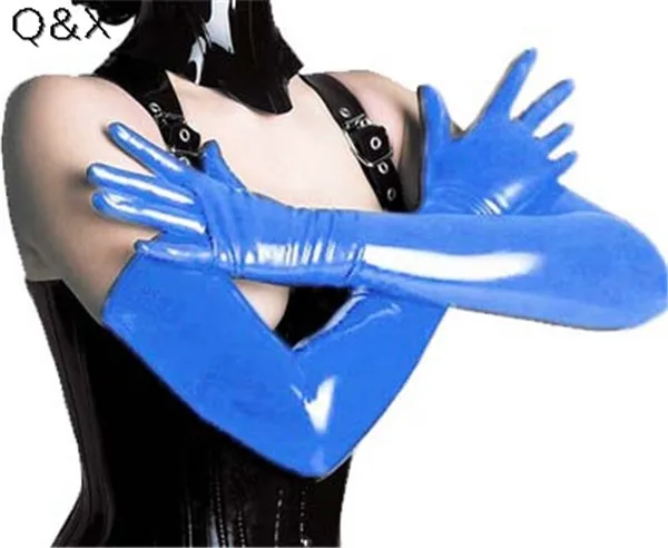 XX61 сексуальные длинные латексные перчатки черные дамские хип-хоп Фетиш Искусственные кожаные Перчатки Клубная одежда сексуальный комбинезон косплей костюмы - Цвет: Синий