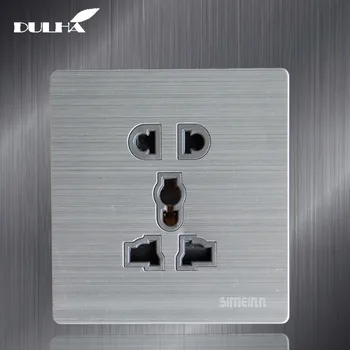 

5-Pins Hole Universal Wall Sokcet Electrical 10A Multifuncational Sockets EU UK US AU Plug Outlet Brushed Stainless Steel Panel