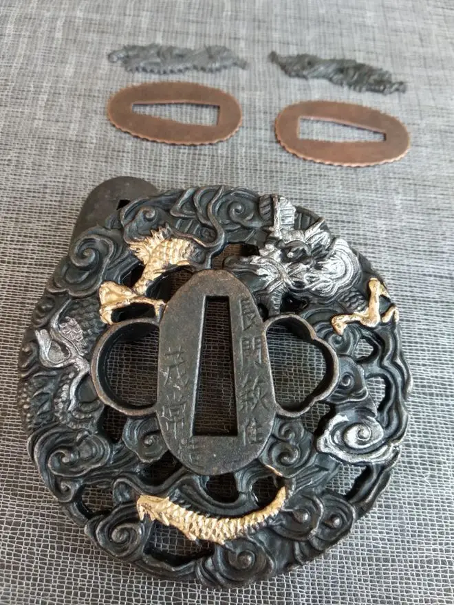 Кованый Набор Фитингов Tsuba для японского самурая Катана Меч Лезвие Дракон облако