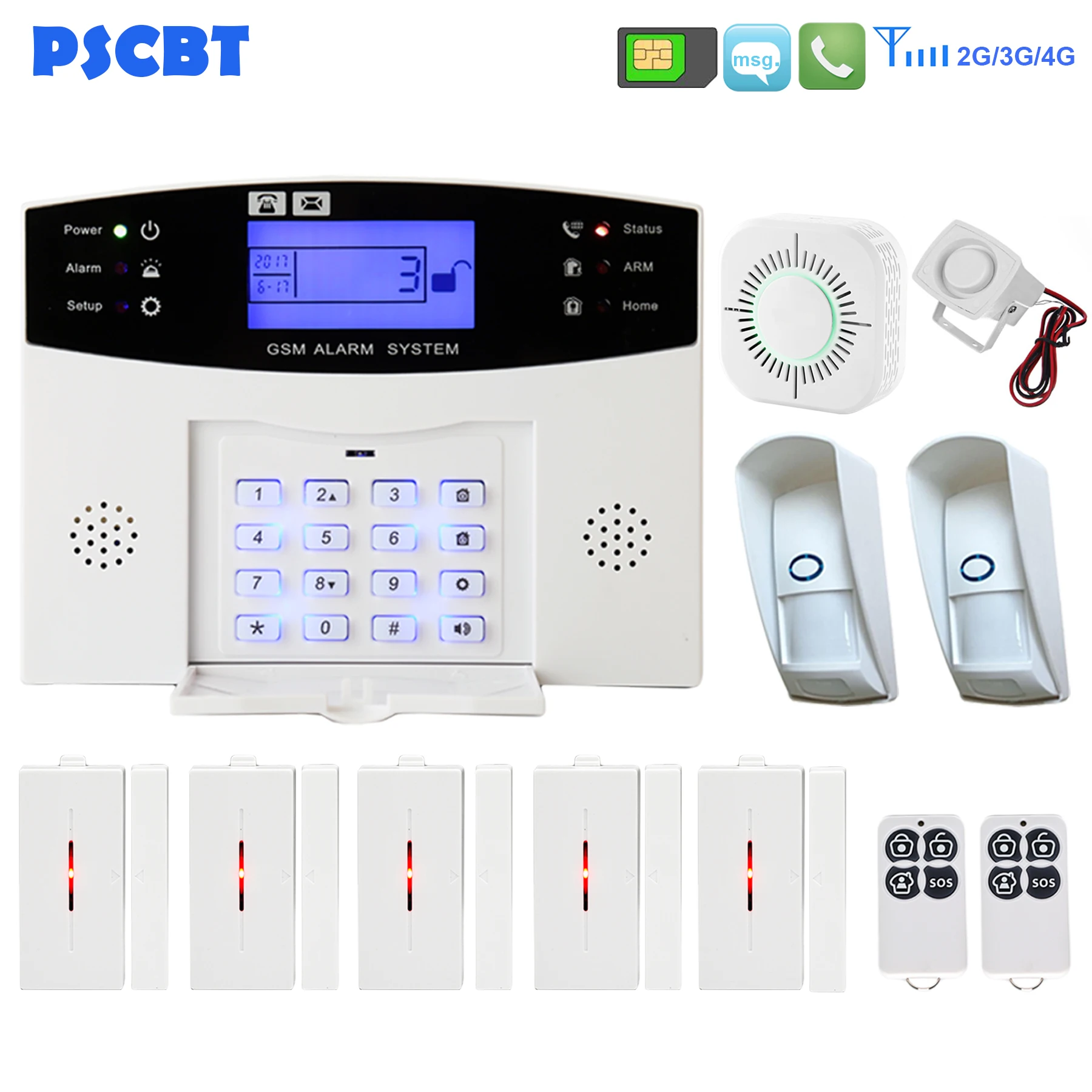 

PSCBT Security Alarms System for Home Burglar Residential Alarm APP Control LCD Keypad Window Door Sensor for house