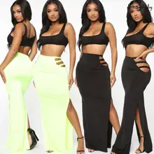 HIRIGIN Женская юбка макси с двойным разрезом Модные женские Стрейчевые длинные макси юбки с разрезом сбоку