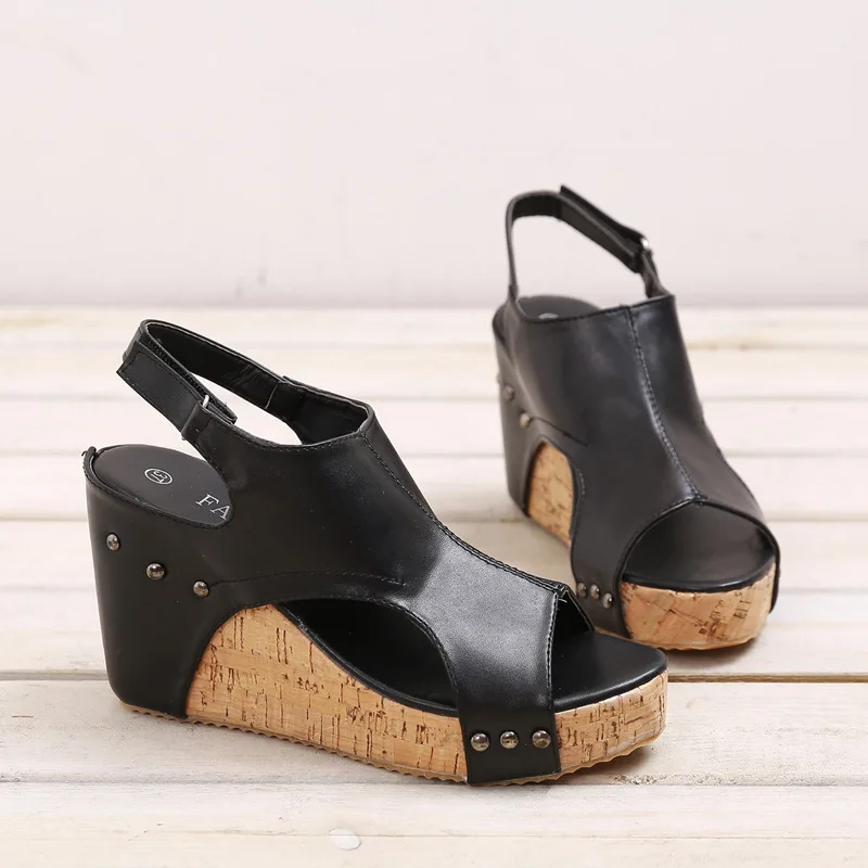 

EOEODOIT Women Gladiator Sandals 2018 Summer Platform Wedges Heel Leather Pumps Sandals Retro Peep Toe Shoes Plus Size 34 41 42