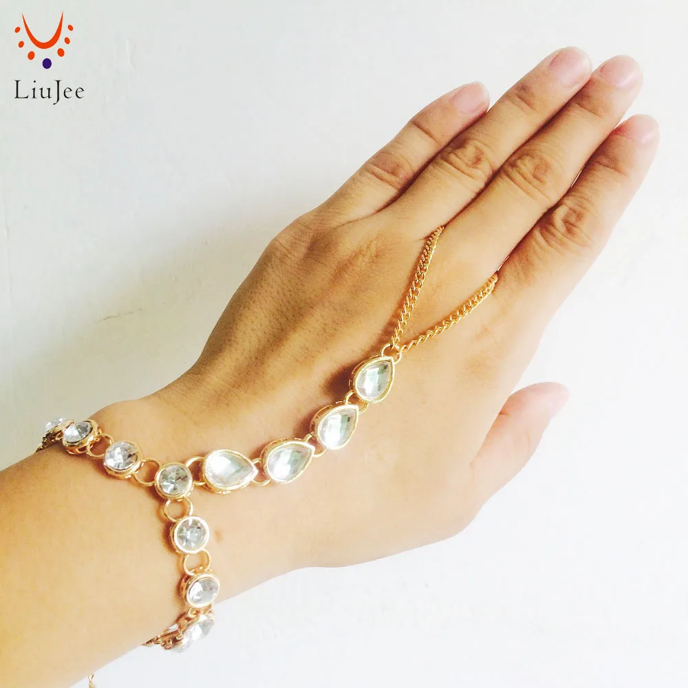 Ручная цепочка, ручная бижутерия, стразы, браслет, бохо, ювелирное изделие, бохо, ручная цепочка, Свадебный рабский браслет, браслет, соединенный с кольцом на пальце