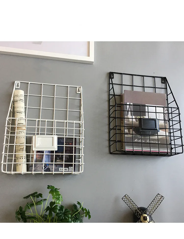 1PC New Modern Wire Magazine Newspaper Basket Wall Mounted Post Storage