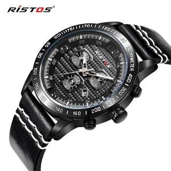 

Ristos Brand Casual Leather Watches Extreme Sports Style Men Quartz Watch Reloj Masculino Male Fashion Military Army Wristwatch