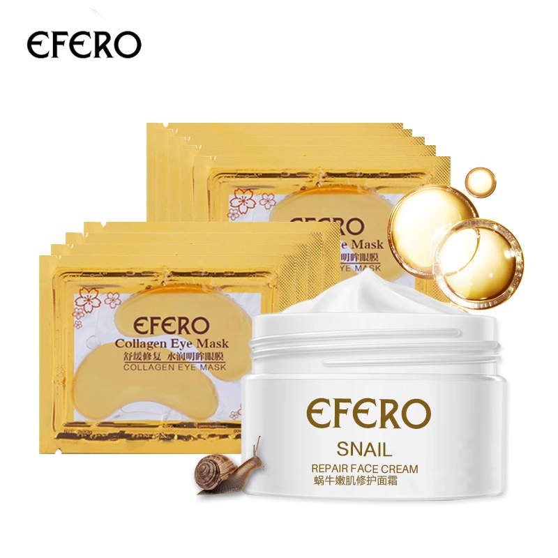 

Snail Cream Face Cream For Day Night Moisturizer Whitening Cream Anti Wrinkle+5pc Gold Eye Masks Dark Circle Face Care Set